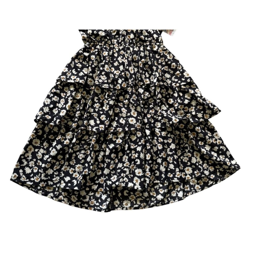 Prettygarden Womens Black Floral Halter Tiered Ruffle Dress M Cottagecore Party - Picture 3 of 8